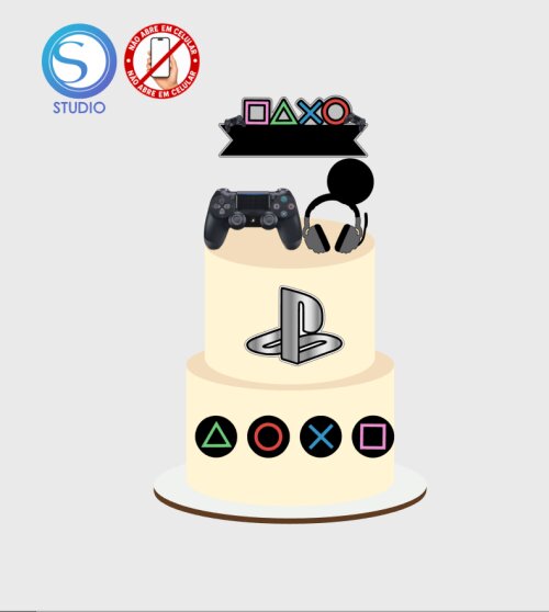 4504 - Arquivo Topo de Bolo Video Game Controle Ps4