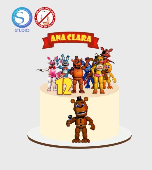 4507 - Arquivo Topo de Bolo Animatronics Five Nights at Freddy's
