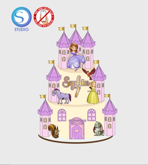 4519 - Arquivo Topo de Bolo Princesa Sofia Castelos 3d