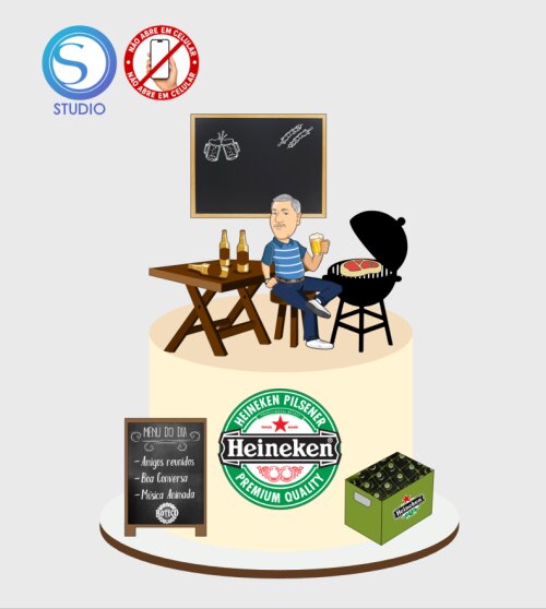 4543 - Arquivo Topo de Bolo Boteco Homem Cerveja Heineken