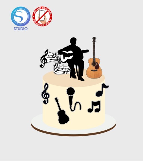 4587 - Arquivo Topo de Bolo Cantor Violão Notas Musicais