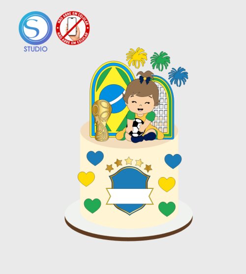 4592 - Arquivo Topo de Bolo Copa do Mundo Brasil Menina Baby