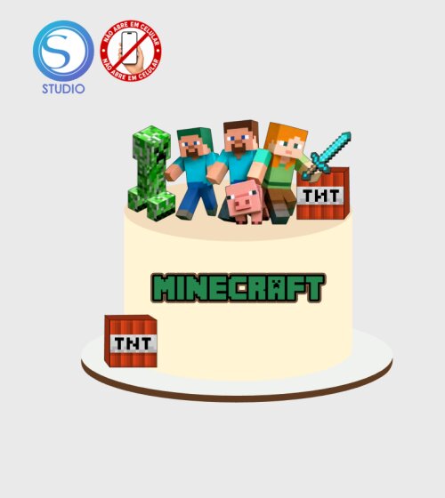 4604 - Arquivo Topo de Bolo Minecraft Tnt 3d