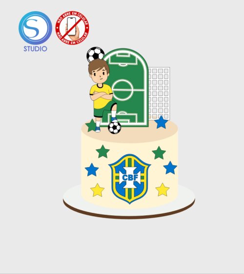 4606 - Arquivo Topo de Bolo Copa do Mundo Brasil Menino Jogador