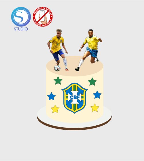 4626 - Arquivo Topo de Bolo Copa do Mundo Brasil Neymar e Pelé