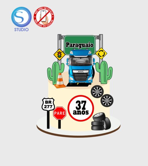 4666 - Arquivo Topo de Bolo Caminhão Carreta Placas Trânsito