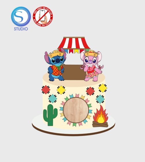 4678 - Arquivo Topo de Bolo Junino Arraiá Stitch e Angel