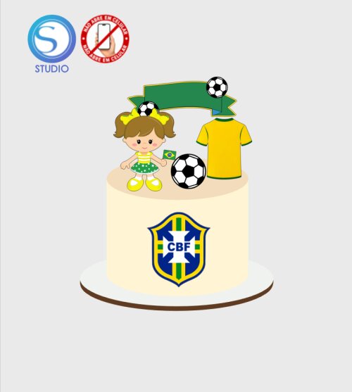 4690 - Arquivo Topo de Bolo Copa do Mundo Brasil Menina Baby