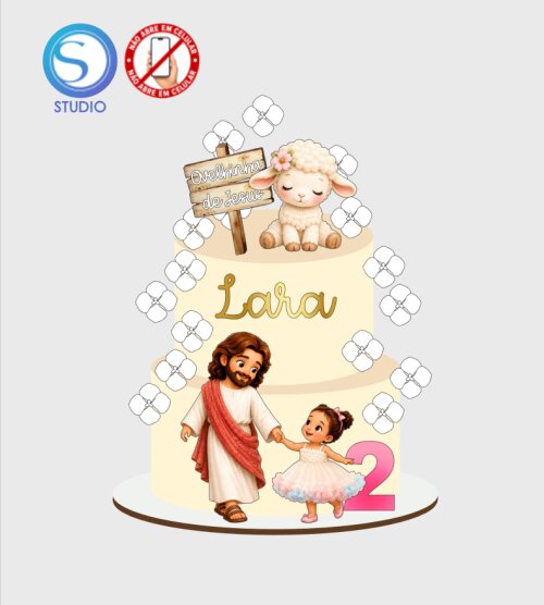 4698 - Arquivo Topo de Bolo Ovelhinha de Jesus Menina Baby