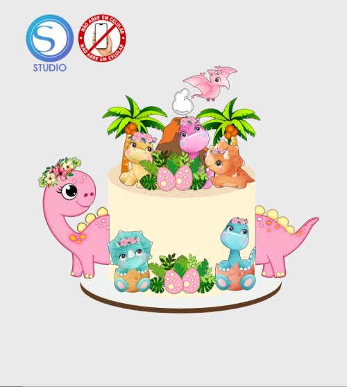4708 - Arquivo Topo de Bolo Dinossauro Menina