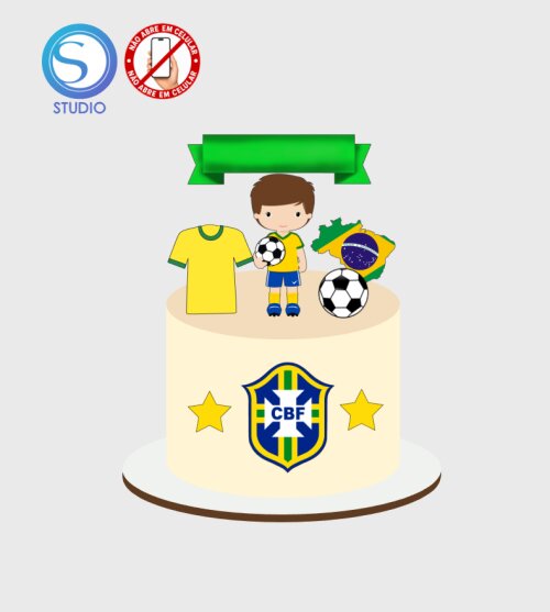 4712 - Arquivo Topo de Bolo Copa do Mundo Brasil Menino