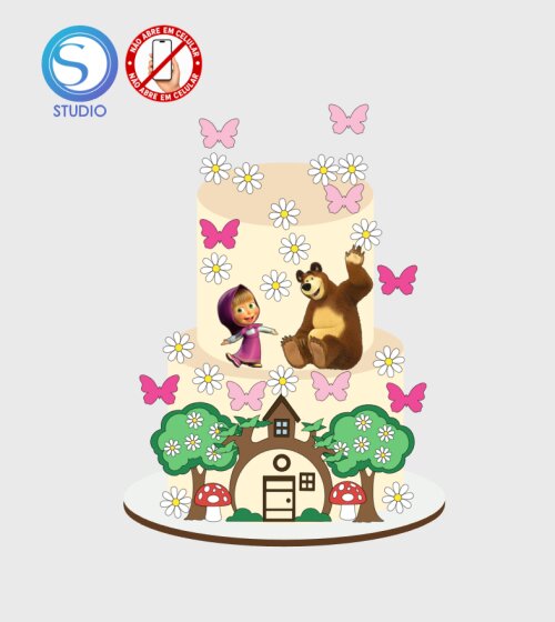 4777 - Arquivo Topo de Bolo Masha e o Urso
