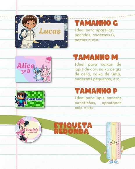 144 Etiquetas Escolares Personalizadas - Fazemos Todos Temas