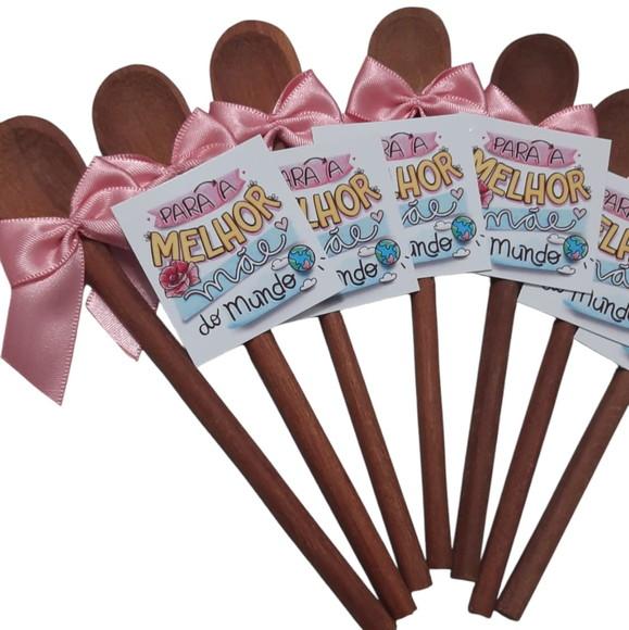 Brinde Dia das Mães Colher de Madeira 16cm Personalizada