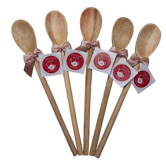 Colher de Pau 26cm Lembrancinha Chá de Panela Colorida