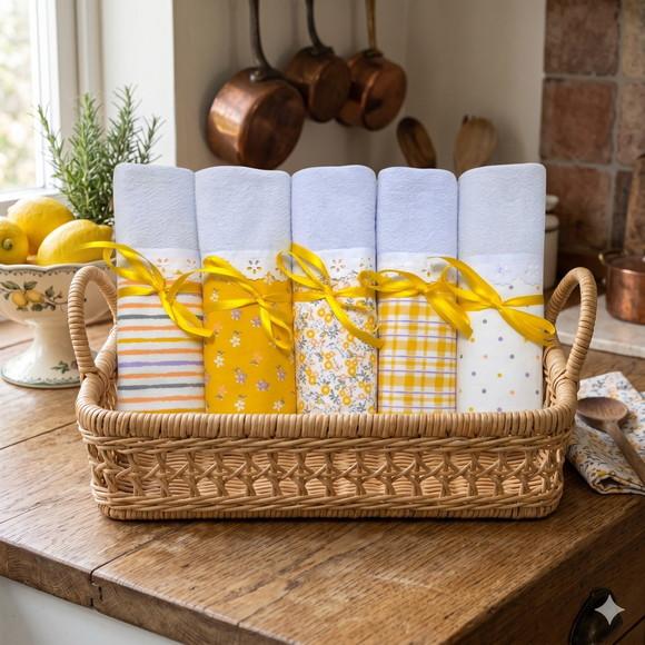 Kit 5 Panos de Prato Decorados Cozinha 100% Algodão