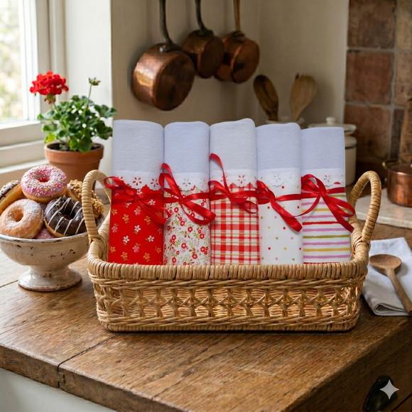 Kit 5 Panos de Prato Decorados Cozinha 100% Algodão