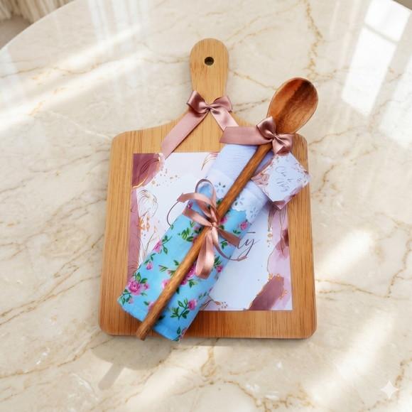 Kit Chá de Cozinha Pano Colher e Tábua Personalizada