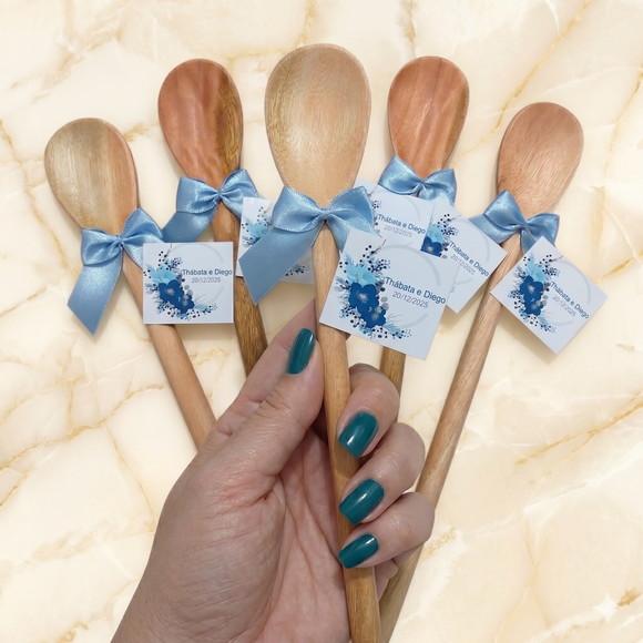 Lembrancinha Colher 26cm Chá de Panela Personalizada Azul