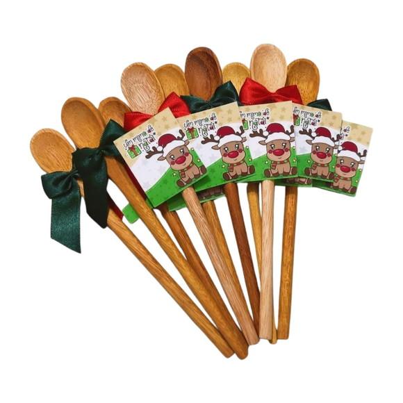 Lembrancinha de Natal Mini Colher de Pau 16x2 cm Delicada