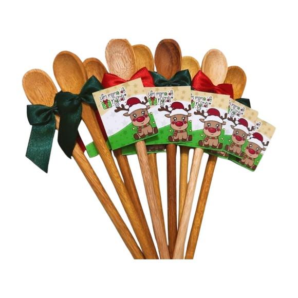 Lembrancinha de Natal Mini Colher de Pau 16x2 cm Delicada