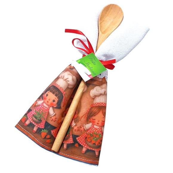 Lembrancinha Festa Italiana Kit Pano + Colher Embalado