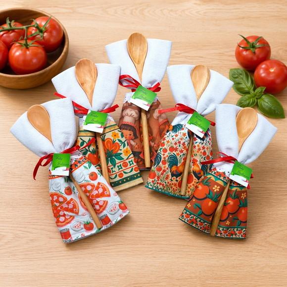 Lembrancinha Festa Italiana Kit Pano + Colher Embalado