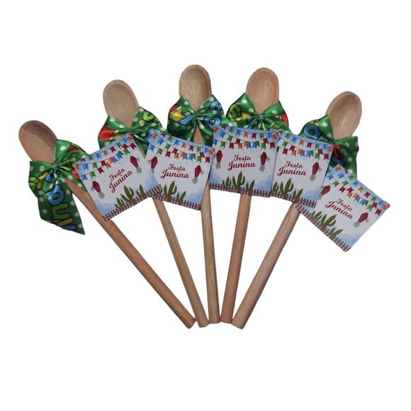 Lembrancinha Festa Junina Azul Mini Colher de Pau 16x2 cm