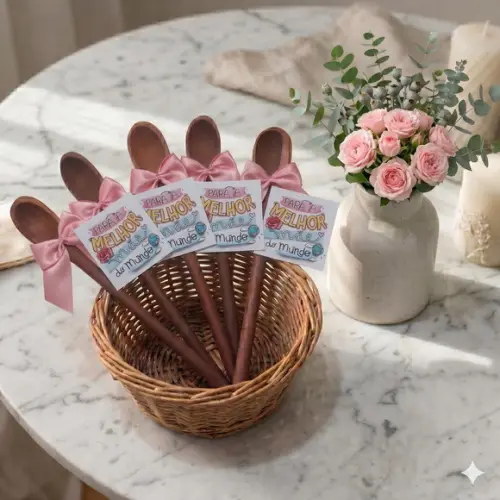 Brinde Dia das Mães Colher de Madeira 16cm Personalizada