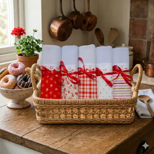 Kit 5 Panos de Prato Decorados Cozinha 100% Algodão