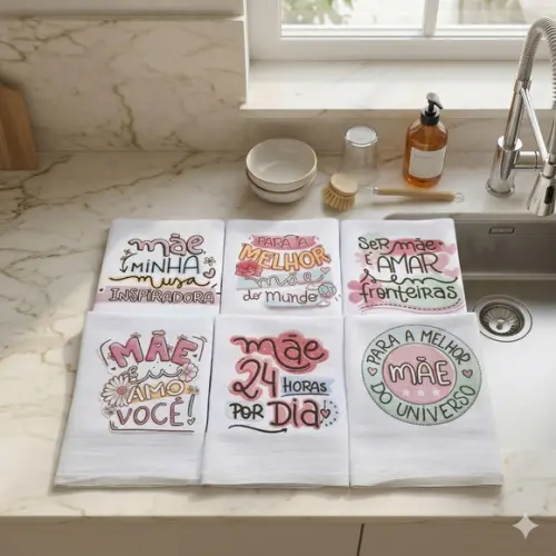 Kit 6 Panos Estampados Presente de Dia das Mães