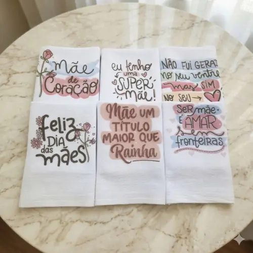 Kit 6 Panos Estampados Presente de Dia das Mães do Coração