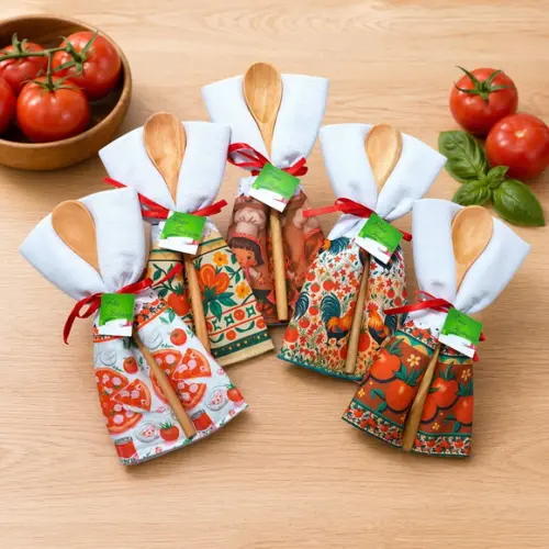 Lembrancinha Festa Italiana Kit Pano + Colher Embalado