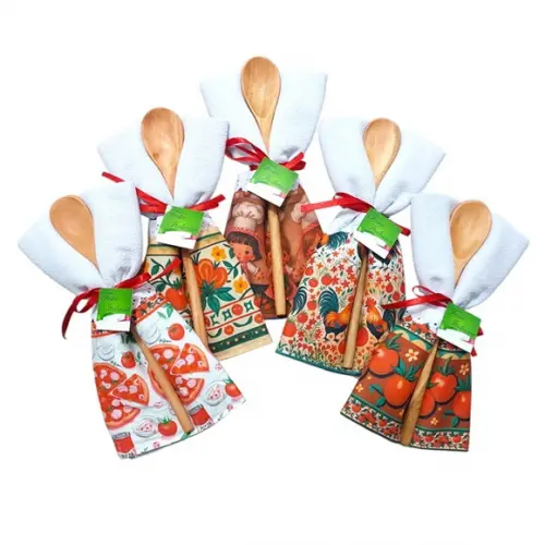Lembrancinha Festa Italiana Kit Pano + Colher Embalado