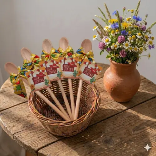 Lembrancinha Festa Junina Colher 16cm Amarela Xadrez