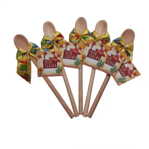 Lembrancinha Festa Junina Nordeste Mini Colher de Pau 16x2cm