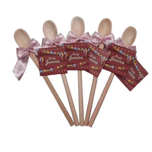 Lembrancinha Festa Junina Nordeste Mini Colher de Pau 16x2cm