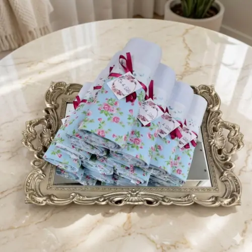 Lembrancinhas Chá de Panela Cozinha Pano Floral Rosa e Azul