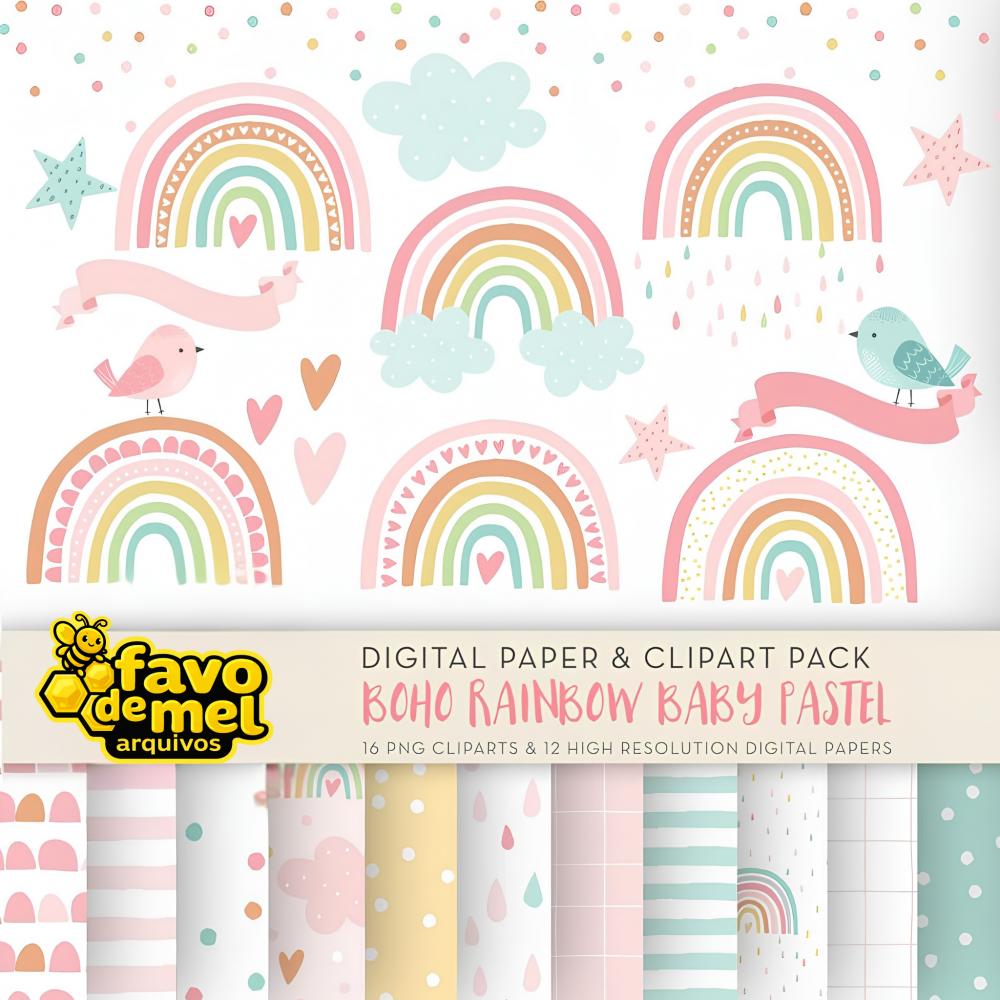 Kit Digital Arco-íris Boho Candy Color