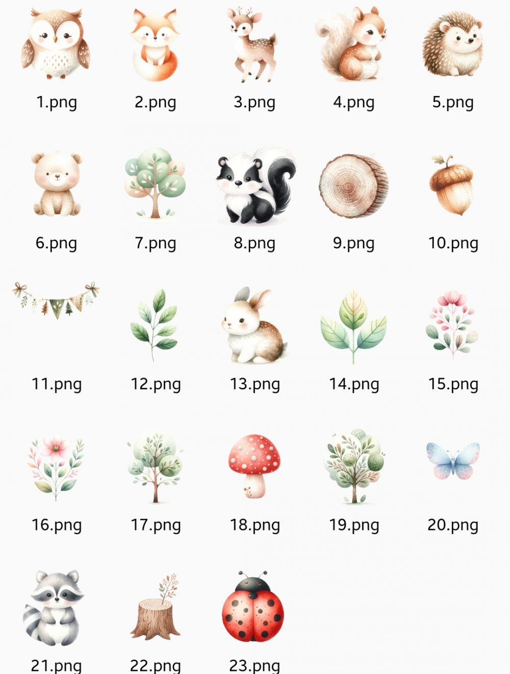 Kit Digital Bosque cute Aquarela