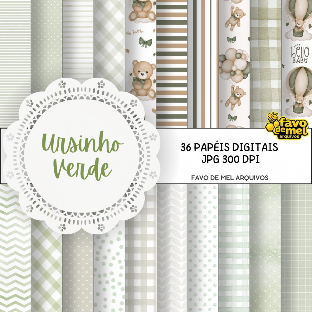 Kit Digital Papéis Ursinho Verde