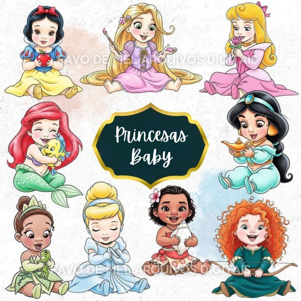 Kit Digital Princesas Disney Baby Aquarela
