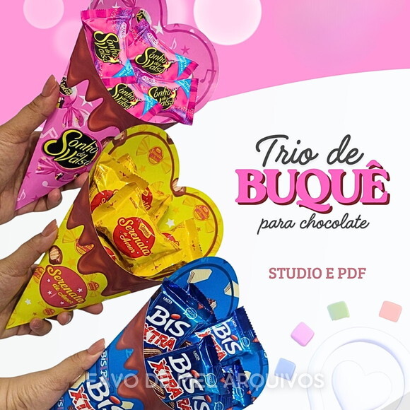 Arquivo de Corte Buquê para Chocolates - Studio pdf Svg
