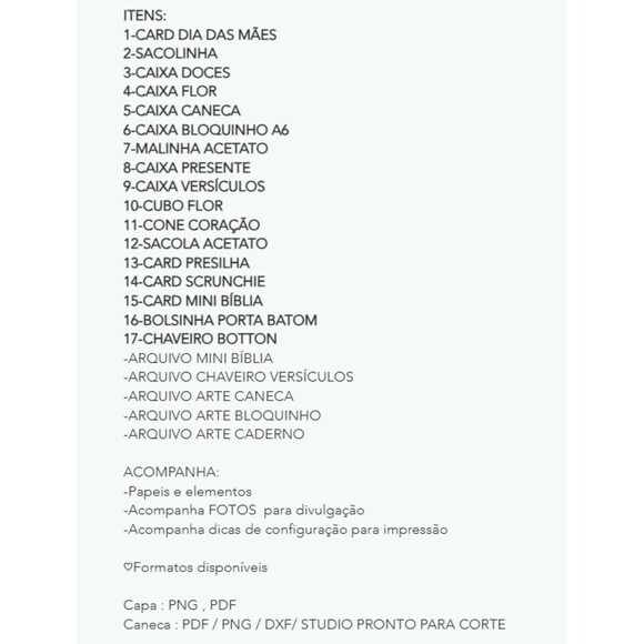 Arquivo de Corte Mimos Dia das Mães 2026 Png pdf Dxf Studio