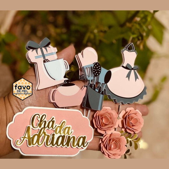 Arquivo de Corte Topo de Bolo - Chá de Cozinha com Flores