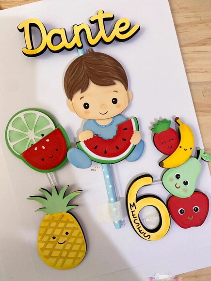 Arquivo de Corte Topo de Bolo - Frutinhas Bebê Menino Menina