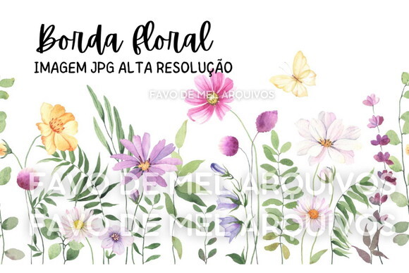 Arquivo Digital Borda Floral com Borboleta Jpg