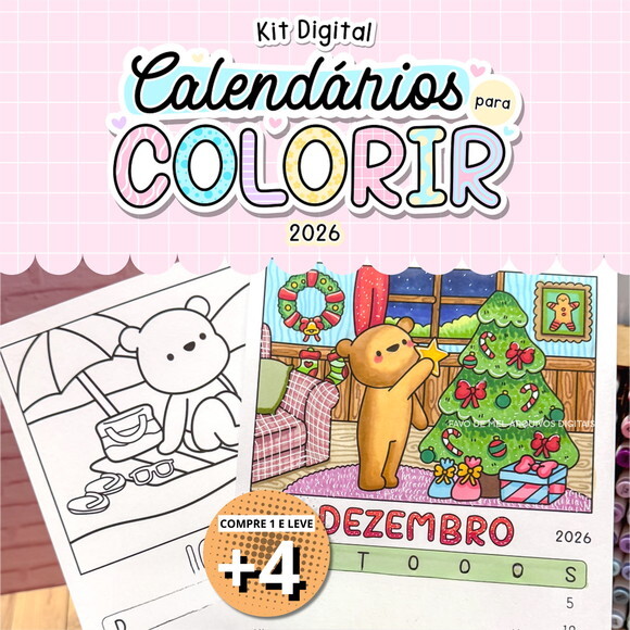 Arquivo Digital Calendário 2026 para Colorir (pague 1 Leve 5