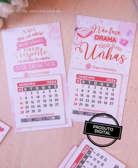 Arquivo Digital Calendário Geladeira Manicure Nail Designer
