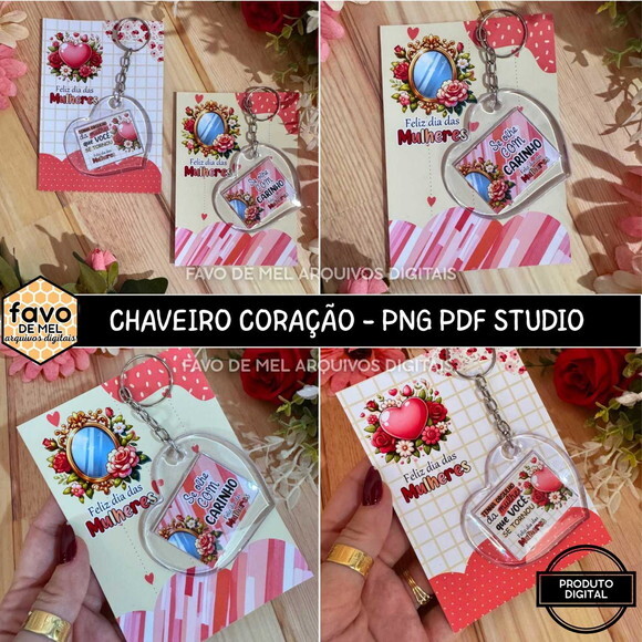 Arquivo Digital Chaveiro Coração Dia da Mulher
